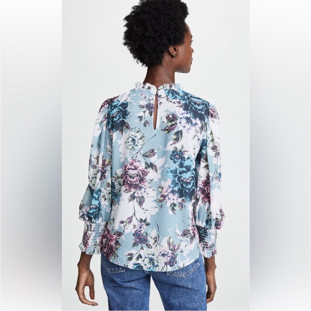 Amanda Uprichard • Blue Floral Puff Sleeve Top Helene Blouse Color Victoria Sz P - Picture 4 of 10